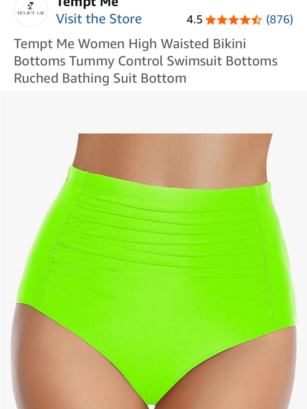 🚘 🆕 Tempt Me Women High-Waisted Bikini Bottom in Neon Green BOTTOMS ONLY. Size S